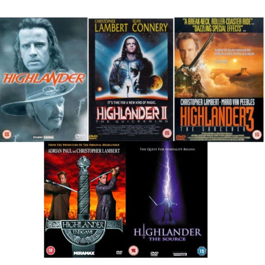 Highlander Series 1-5 Complete Movie Collection Parts 1 2 3 4 5 DVD Cover