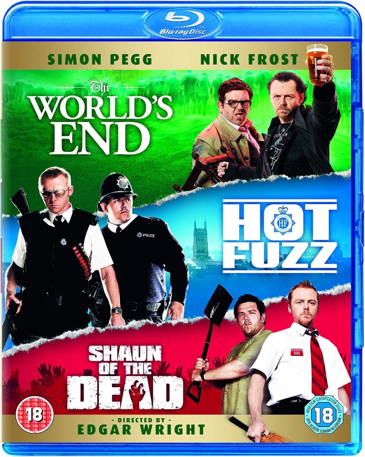 3 Flavours Cornetto Trilogy - Shaun Of The Dead Hot Fuzz Worlds End Blu-ray Cover